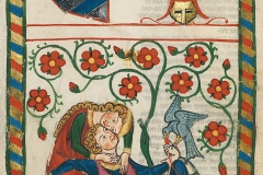 Konrad von Altstetten à la fois chasseur et gibier, Codex Manesse, vers 1340 - wikimedia commons, domaine public
