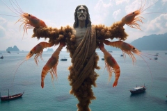 Shrimp-Christ, image générée par IA, 2024