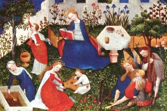 Marie au jardin clos avec des saints, Maître du jardin de paradis de Franckfort, vers 1420 - wikimedia commons, domaine public
