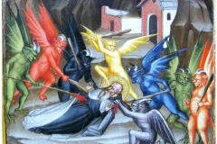 St Mathieu tourmenté par les démons, polyptique du Couronnement de la Vierge, Cenni di Francesco di Ser Cenni, v. 1390 - wikimedia commons, domaine public