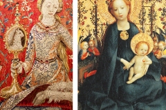 Détails Tenture de la Dame à la licorne-la-vue et Madone au buisson de roses, Lochner, 15ème-siècle - wikimedia commons, domaine public