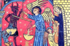 St Michel pesant les âmes, Retable église de Ribes, Maître de Sorigerola, 13ème siècle - wikimedia commons, domaine public